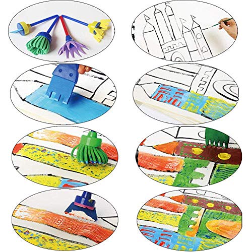 Queta Niños Esponja Pintura Cepillos Kit, Esponja de Cepillos de Pintura Set de Pinceles con Paleta para Niños Arte Artesanía DIY (32 Piezas)