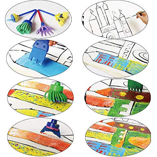 Queta Niños Esponja Pintura Cepillos Kit, Esponja de Cepillos de Pintura Set de Pinceles con Paleta para Niños Arte Artesanía DIY (32 Piezas)