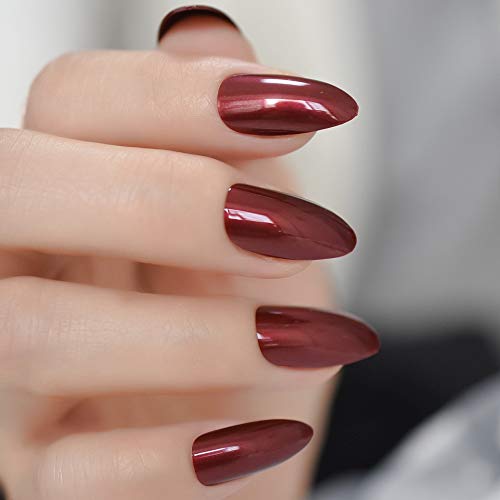 QULIN Uñas postizas Rojo medio Uñas postizas Vino tinto Brillante Noble Suave Uñas postizas Gel UV artificial Lady Fingers 24pcs