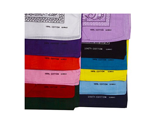 QUMAO Pañuelos Bandanas de Modelo de Paisley para Cuello/Cabeza Multicolor Múltiple para Mujer y Hombre (Pack de 12; Multicolor)