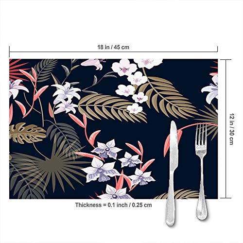QWERDF Abstrakte Tropische Textil Sommer Hawaii Mode Tisch Tischsets Für Esstisch, Waschbare Tischsets Hitzebeständig (12X18 Zoll) 6Er-Set