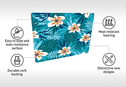 QWERDF Hawaiian Pink Flowers Blue Tisch Tischsets Für Esstisch, Waschbare Tischsets Hitzebeständig (12X18 Zoll) 6Er-Set