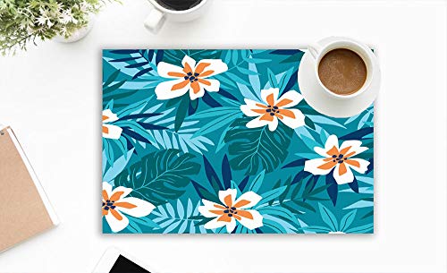 QWERDF Hawaiian Pink Flowers Blue Tisch Tischsets Für Esstisch, Waschbare Tischsets Hitzebeständig (12X18 Zoll) 6Er-Set