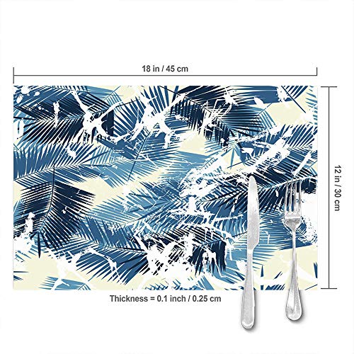 QWERDF Summer Denim Hawaiian Palm Abstrakte Modetisch Tischsets Für Esstisch, Waschbare Tischsets Hitzebeständig (12X18 Zoll) 6Er-Set