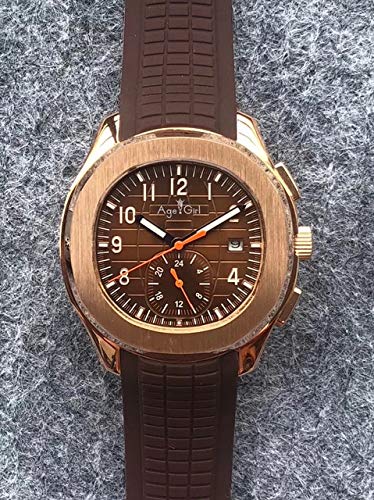 QWERTU Nuevo Reloj Mecánico Automático Hombre, Reloj Deportivo con Zafiro De Oro Rosa, Acero Inoxidable, Cristal Transparente, Gris Y Naranja café