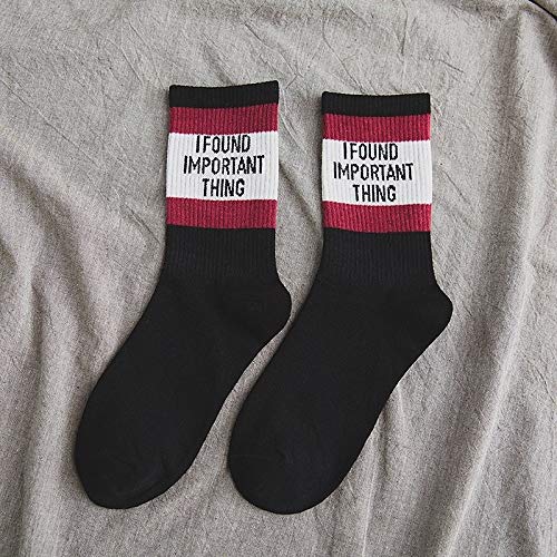 QYGGGsocks Cómodo de Llevar Rayada Muchacha de la Letra Ocasional otoño Transpirable Calcetines Largos, Tamaño: Un tamaño (Negro) (Color : Black, Size : One Size)