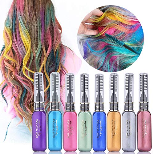 QYWSJ Tiza de Pelo, Tinte Temporal para El Cabello de 8 Colores, Barra de RíMel No TóXico,para Halloween, Fiestas Y Festivales, Todas Las NiñAs,DIY TeñIdo del Cabello