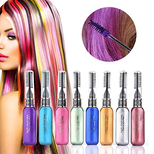QYWSJ Tiza de Pelo, Tinte Temporal para El Cabello de 8 Colores, Barra de RíMel No TóXico,para Halloween, Fiestas Y Festivales, Todas Las NiñAs,DIY TeñIdo del Cabello
