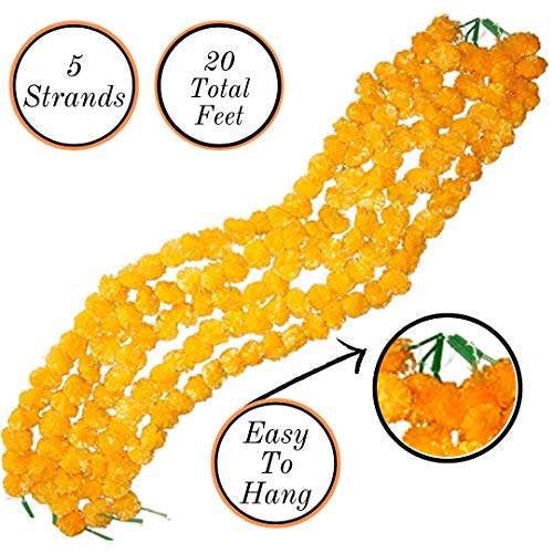 R and D Handicrafts Guirnalda de Flores Artificiales de caléndula, 4.5 pies de Largo, Paquete de 5 hebras, Las guirnaldas Satisfacer Todas Tus Necesidades de celebración y Vacaciones
