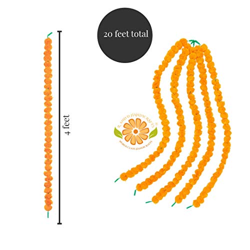 R and D Handicrafts Guirnalda de Flores Artificiales de caléndula, 4.5 pies de Largo, Paquete de 5 hebras, Las guirnaldas Satisfacer Todas Tus Necesidades de celebración y Vacaciones
