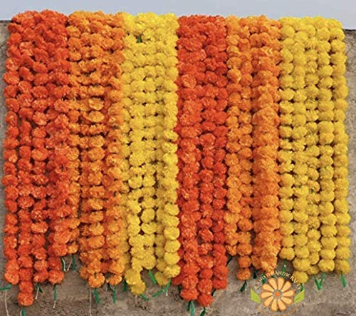 R and D Handicrafts Guirnalda de Flores Artificiales de caléndula, 4.5 pies de Largo, Paquete de 5 hebras, Las guirnaldas Satisfacer Todas Tus Necesidades de celebración y Vacaciones