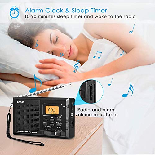 Radio Portatil Pequeña Digital Radio de Bolsillo FM AM SW DSP Transistor Bateria Radio con Altavoz de Sonido Reloj Despertador y Temporizador