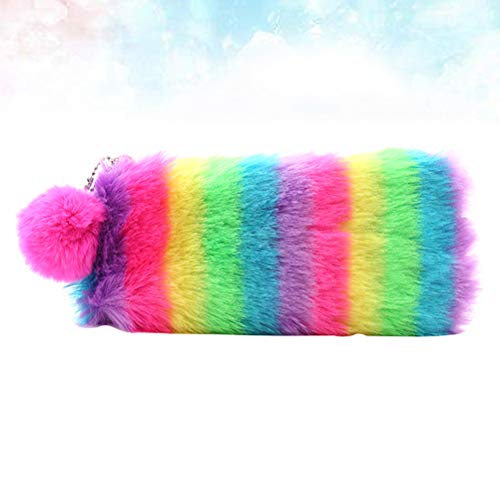 Rainbow Color Fluffy Lápiz Bolsa Papelería Bolsa de almacenamiento Mujeres Bolsa de cosméticos Bolsa de maquillaje Estuche de maquillaje Bolsas Multifunción (Color del arco iris)