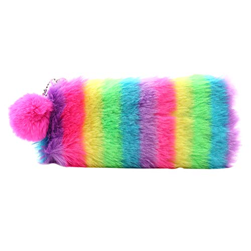 Rainbow Color Fluffy Lápiz Bolsa Papelería Bolsa de almacenamiento Mujeres Bolsa de cosméticos Bolsa de maquillaje Estuche de maquillaje Bolsas Multifunción (Color del arco iris)