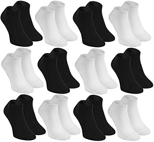 Rainbow Socks - Hombre Mujer Calcetines Cortos Colores de Bambu - 12 Pares - Bianco Negro - Talla 44-46