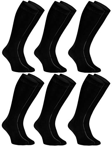 Rainbow Socks - Hombre Mujer Calcetines Largos de Bambu - 6 Pares - Negro - Talla: EU 42-43
