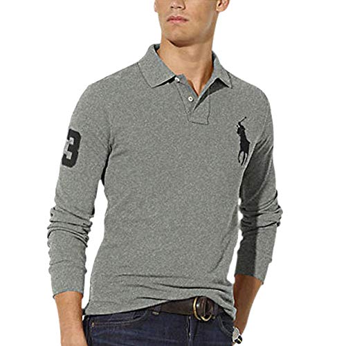 Ralph Lauren Polo de Manga Larga Big Pony Custom Fit (L, Grey Heather)
