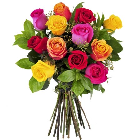 Ramo 12 rosas de colores variadas - Flores naturales a domicilio - Entrega 24h con tarjeta dedicatoria gratis