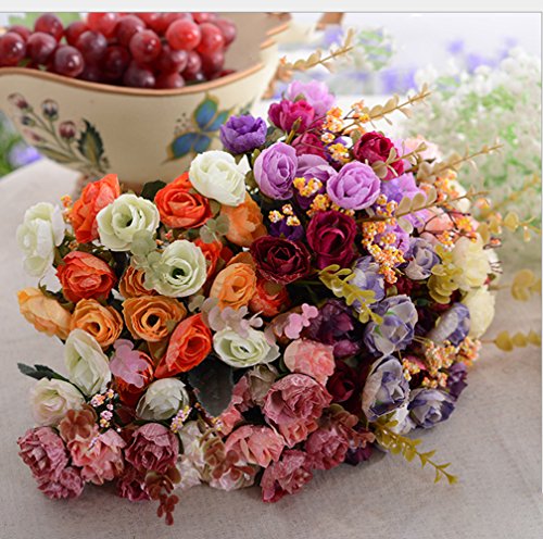 Ramo de Rosas Artificiales de Seda de LumenTY Ideal para Bodas fiestas Cocinas y Decoración del Hogar Cada Pack Tiene 7 Ramas con 21 flores Falsas Diseño de Hojas Vintage Pack de 2 Unidades Pink
