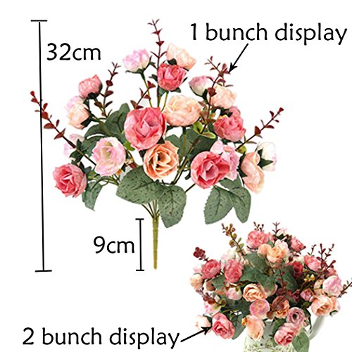 Ramo de Rosas Artificiales de Seda de LumenTY Ideal para Bodas fiestas Cocinas y Decoración del Hogar Cada Pack Tiene 7 Ramas con 21 flores Falsas Diseño de Hojas Vintage Pack de 2 Unidades Pink