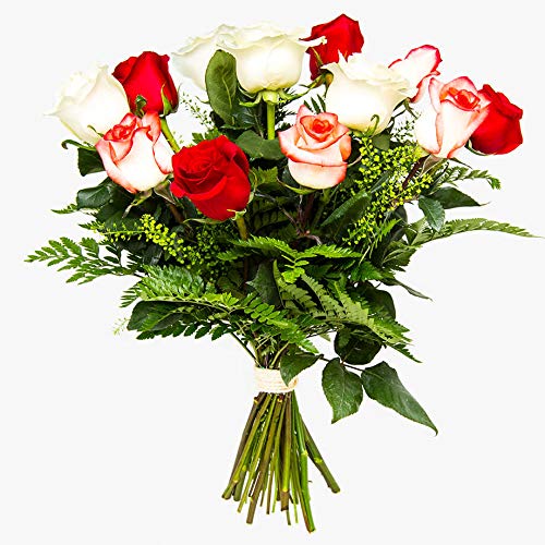 Ramos de 12 rosas naturales a domicilio variado Túnez - Flores frescas - Envío a domicilio 24h GRATIS - Tarjeta dedicatoria incluida - Caja especial para ramos de flores naturales.