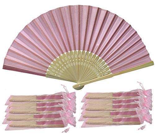 Rangebow SHF09 Lavanda rosa/Soft Pink Paquete de 10 Venta al por mayor de tela de seda mano ventilador de costillas de bambú