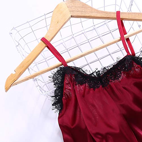 RANTA - Conjunto de lencería sexy para mujer, espalda abierta, con tirantes y espalda descubierta, vestido de peluche, cómodo, talla grande 6003vino XX-Large