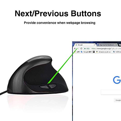 Ratón Ergonómico Ratón Vertical Silencioso Ratón Con Cable 3200-2000-1200-800 DPI USB Ratón Gaming Para Computadora Portátil De Escritorio Windows 10/8/7/xp/mac/macbook Pro/air/hp/acer 5 Botones Negro
