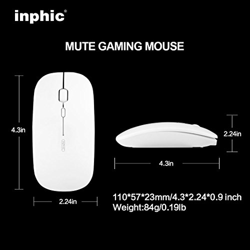 Ratón Inalámbrico Recargable, Silencioso Infame Ratón óptico Silencioso Click Mini, Ultra Delgado 1600 dpi para Computadora Portátil, PC, Portátil, Computadora, Macbook (Luz Blanca)