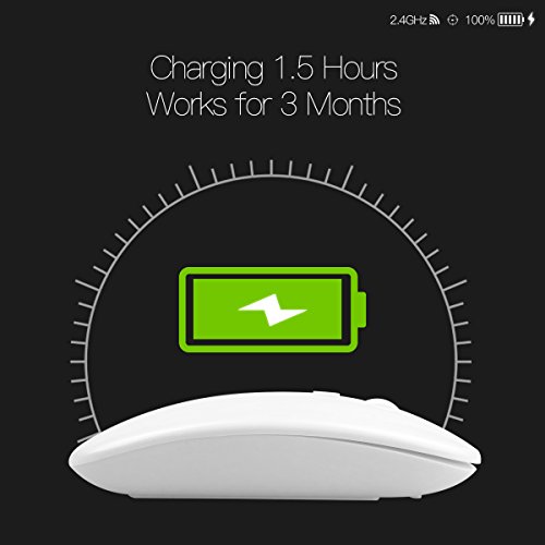 Ratón Inalámbrico Recargable, Silencioso Infame Ratón óptico Silencioso Click Mini, Ultra Delgado 1600 dpi para Computadora Portátil, PC, Portátil, Computadora, Macbook (Luz Blanca)