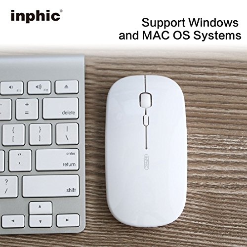 Ratón Inalámbrico Recargable, Silencioso Infame Ratón óptico Silencioso Click Mini, Ultra Delgado 1600 dpi para Computadora Portátil, PC, Portátil, Computadora, Macbook (Luz Blanca)