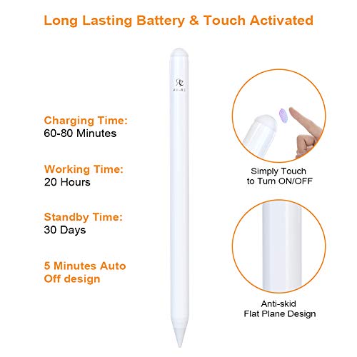 RE 2nd Lápiz Táctil Tablet para iPad 2018, 2019 y 2020 de alta precisión 1mm punta fina,Recargable con rechazo de palma,Compatible con iPad 6a 7a, Air 3a, Mini 5a, Pro 11, Pro 12.9(3a 4a Gen)