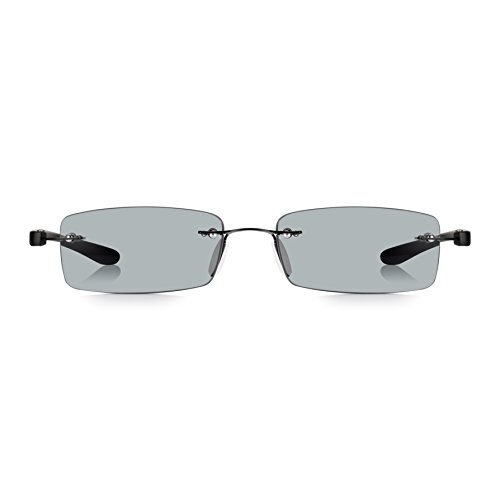 Read Optics Gafas de Sol para Lectura Hombre/Mujer Sin Marco: Lentes Tintadas +2.00 Dioptrías Protección Rayguard™ UV-400 y Varillas Flex Resistentes Negras Mate – Graduadas Desde +1 hasta +3.5