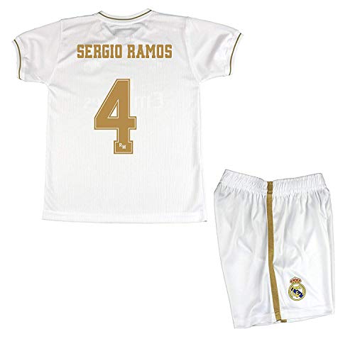 Real Madrid Conjunto Camiseta y Pantalón Primera Equipación Infantil Sergio Ramos Producto Oficial Licenciado Temporada 2019-2020 Color Blanco (Blanco, Talla12)