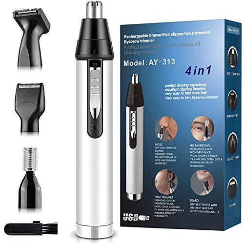Recortadora de pelo de nariz para hombres, 4 en 1 para cabello y cejas para mujeres con resistente al agua, 2020 actualización profesional USB recargable sistema de limpieza de vacío de cabello nasal