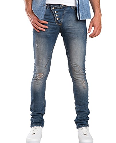 Red Bridge Pantalones Clásicos Delgados de Hombres Botón Destruido Denim Jeans