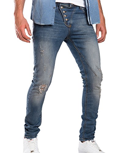Red Bridge Pantalones Clásicos Delgados de Hombres Botón Destruido Denim Jeans