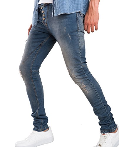 Red Bridge Pantalones Clásicos Delgados de Hombres Botón Destruido Denim Jeans