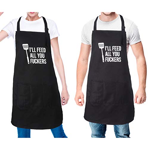 Redcherry - Juego de 2 delantales de cocina, divertidos delantales de cocina con 3 prácticos bolsillos para hombres y mujeres