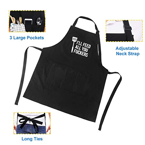Redcherry - Juego de 2 delantales de cocina, divertidos delantales de cocina con 3 prácticos bolsillos para hombres y mujeres