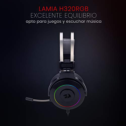 Redragon LAMIA 2 H320 RGB Auriculares para gaming 7.1 - Audio de Alta Definición + Potentes Bajos - Cascos con Micrófono para Juegos en PC - Incluye soporte y Software descargable