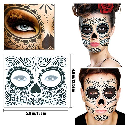 Regalos de Navidad Halloween Cara Tatuaje Pegatinas 4Pcs, Calcomanía temporal del tatuaje del maquillaje del tatuaje del cráneo de la moda para el partido de la mascarada de la Navidad