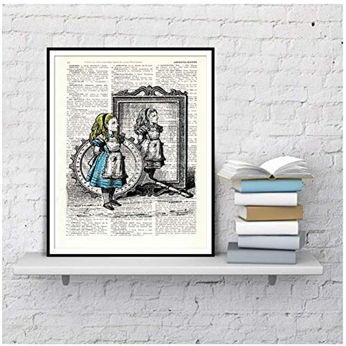 Regalos de Navidad para ella Alicia en el país de las maravillas Libro impreso vintage Libro Imprimir Arte de la pared Decoración del hogar Carteles e impresiones-50x70cmx1pcs -Sin marco