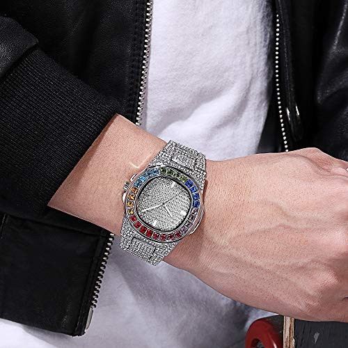 Reloj Bling-ed out, Reloj de Pulsera de Cuarzo con Diamantes Reloj Brillante con Cierre de Mariposa de Acero Inoxidable para Hombres y Mujeres, Regalo