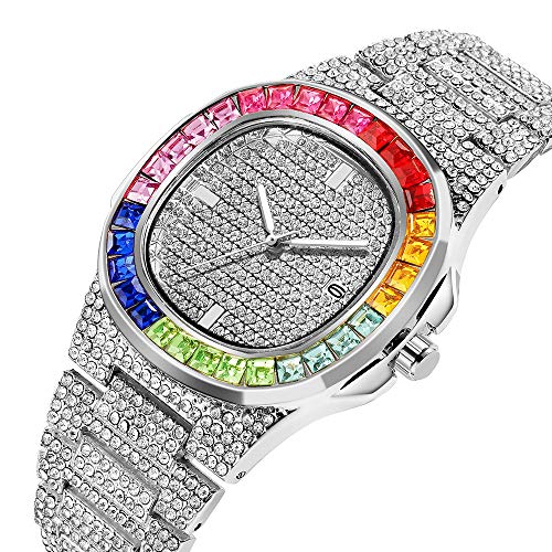 Reloj Bling-ed out, Reloj de Pulsera de Cuarzo con Diamantes Reloj Brillante con Cierre de Mariposa de Acero Inoxidable para Hombres y Mujeres, Regalo