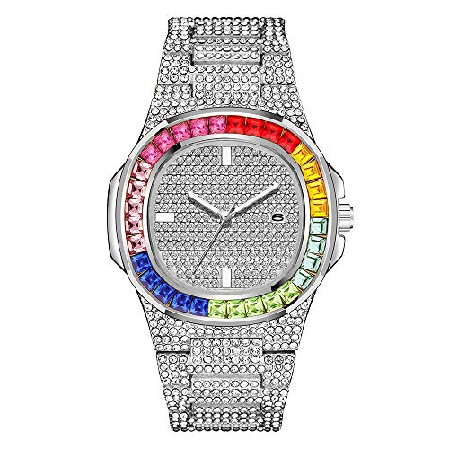 Reloj Bling-ed out, Reloj de Pulsera de Cuarzo con Diamantes Reloj Brillante con Cierre de Mariposa de Acero Inoxidable para Hombres y Mujeres, Regalo