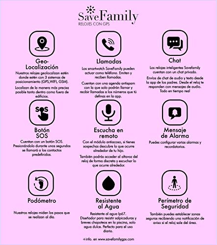 Reloj con GPS para niños SaveFamily Modelo Completo Rosa, smartwatch con Boton SOS, Permite Llamadas y Mensajes. Resistente al Agua Ip67. App Propia SaveFamily. Incluye Cargador