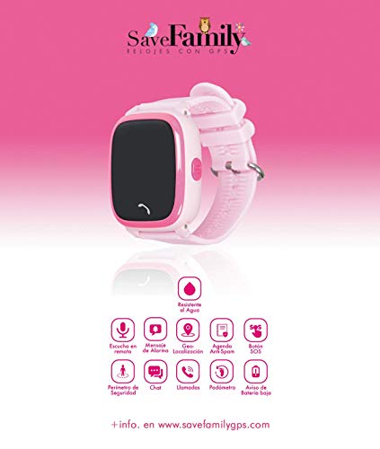 Reloj con GPS para niños SaveFamily Modelo Completo Rosa, smartwatch con Boton SOS, Permite Llamadas y Mensajes. Resistente al Agua Ip67. App Propia SaveFamily. Incluye Cargador