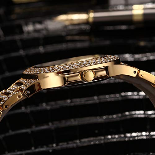 Reloj Hombres Bling Bling Joyería de Moda Cristal Diamante Diamante de imitación Relojes para Mujer Banda de Acero Pulsera Redonda Dial analógico Hip Hop Royalty Reloj