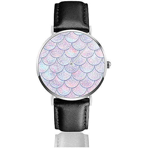 Relojes De Pulsera Cuarzo Glitter Escamas De Pescado Patrón Sin Costuras Cola De Sirena Correa De Cuero Relojes De Pulsera Reloj De Cuarzo De Acero Inoxidable